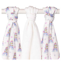 XKKO BMB Musselin Bambuswindeln 70x70 Digi - Unicorns MIX 3er Pack
