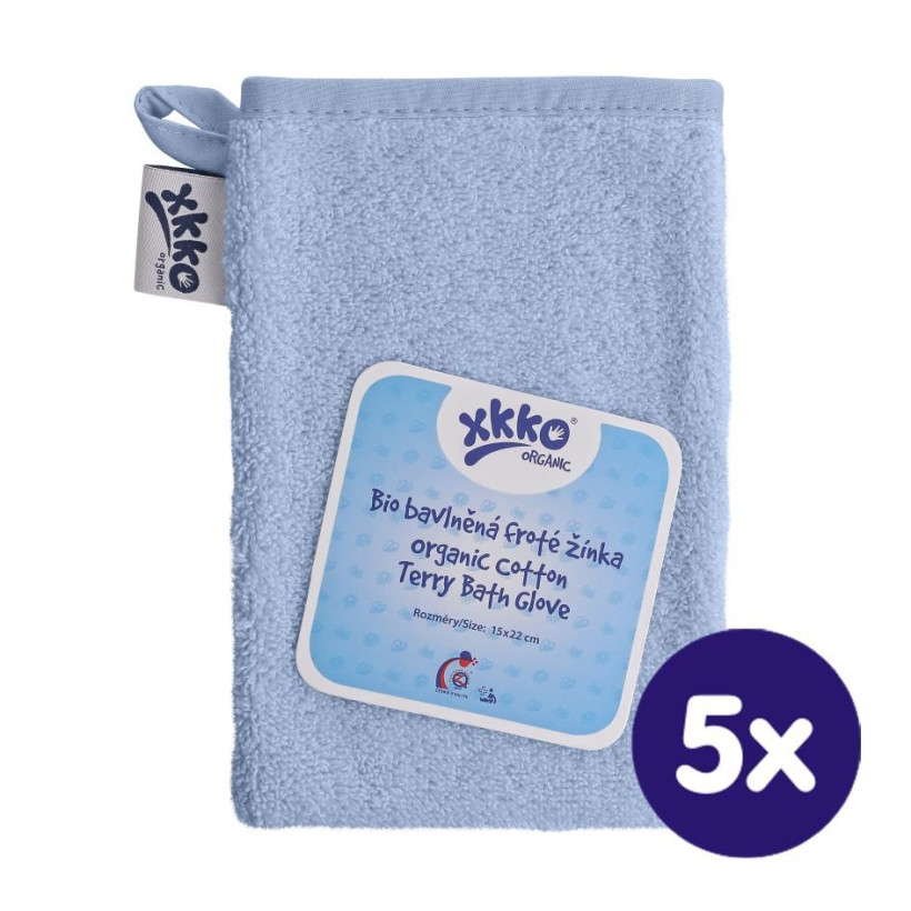 BIO baumwollefrotteewaschlappen XKKO Organic - Baby Blue 5x1St. (GH pack.)
