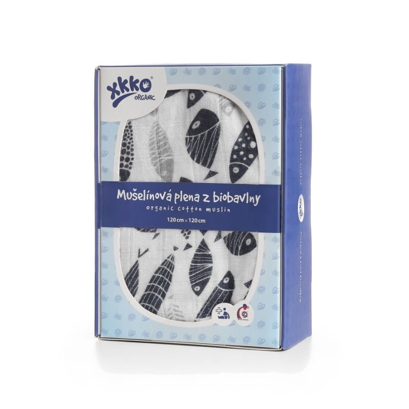 XKKO Organic Bio-Baumwolle Windel 120x120 - Silver Fish 5x1er Pack (GH Packung)