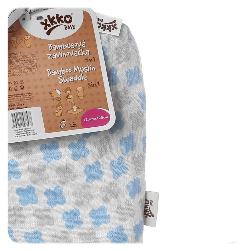 XKKO BMB Bambus Musselinwickeltuch 120x120 - Scandinavian Baby Blue Cross  1 St.