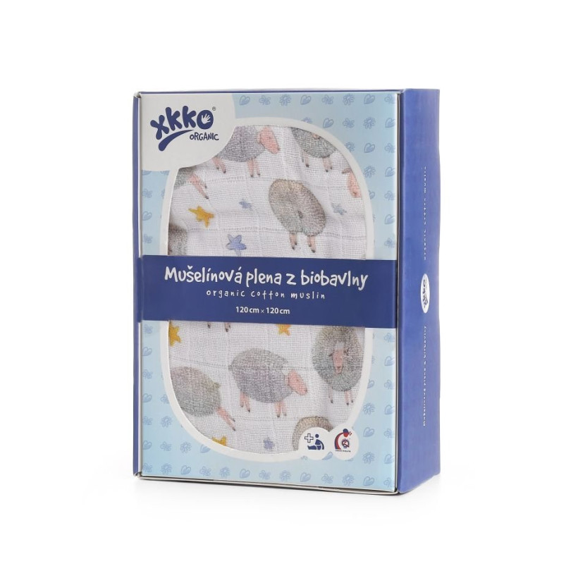 XKKO Organic Bio-Baumwolle Windel 120x120 - Dreamy Sheeps 5x1er Pack (GH Packung)