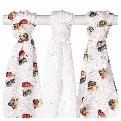 XKKO BMB Musselin Bambuswindeln 70x70 Digi - Bear Family 3er Pack