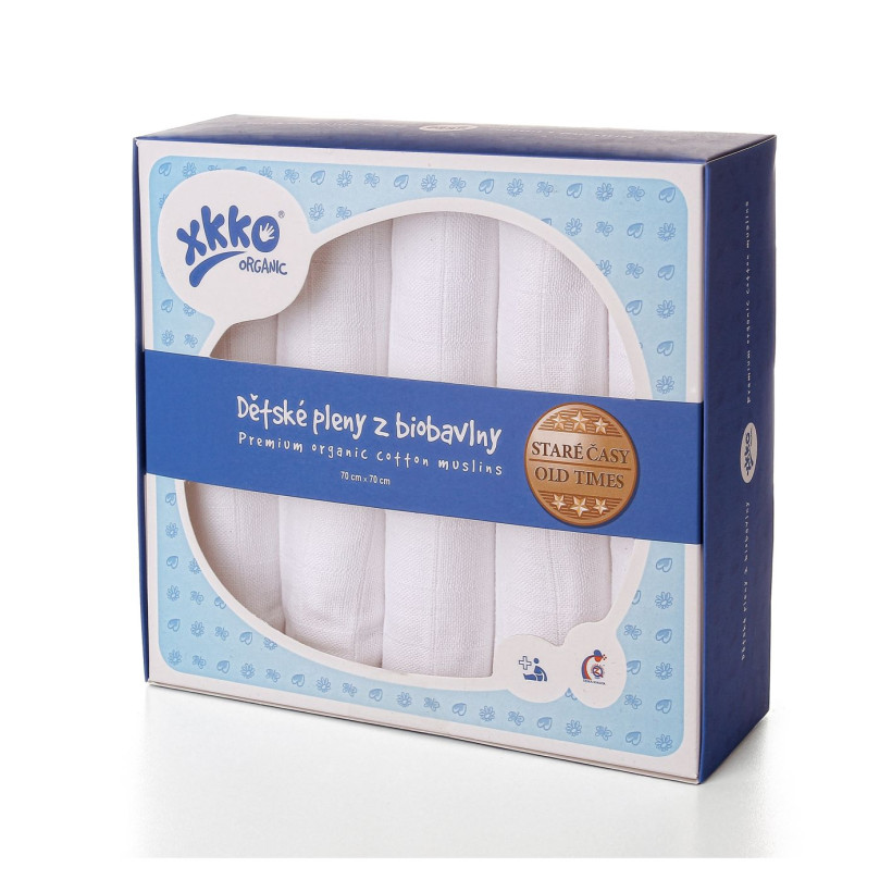 BIO-Baumwolle Windeln XKKO Organic 70x70 Old Times -  White 5er Pack