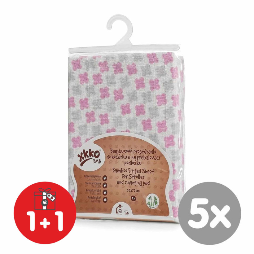 XKKO BMB 50x70 Spannbezug für Wickelauflage oder Kinderwagen - Baby Pink Cross 5x1St. (GH packung)