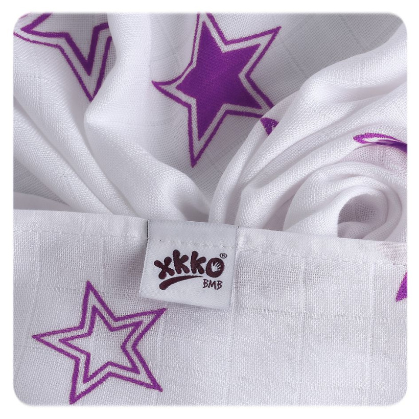 XKKO BMB Musselin Bambuswindeln 70x70 -  Lilac Stars MIX 3er Pack