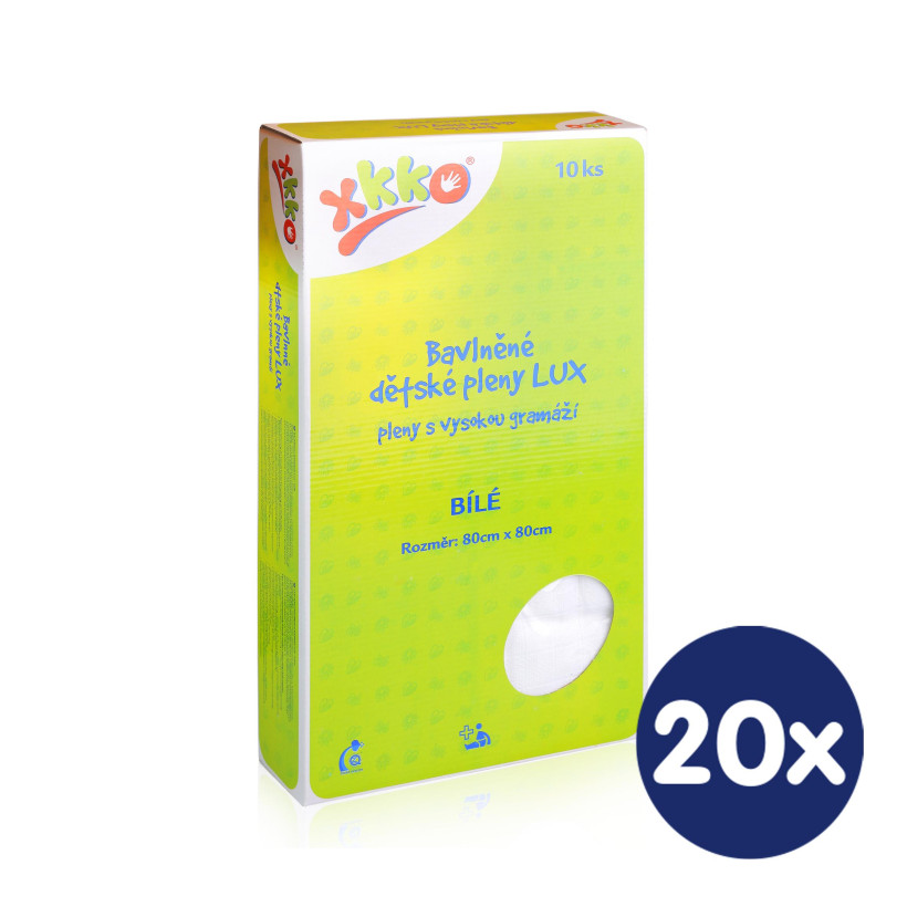 Baumwollwindeln XKKO LUX 80x80 - White 20x10er Pack (GH Packung)