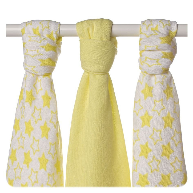 XKKO BMB Musselin Bambuswindeln 70x70 - Little Stars Lemon MIX 10x3er Pack (GH packung)