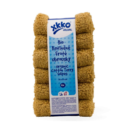BIO baumwollefrotteetücher XKKO Organic 21x21 - Honey Mustard 6er Pack